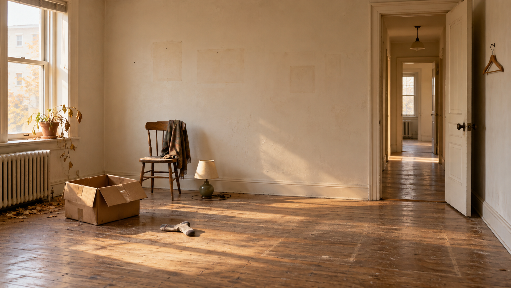 A mostly empty room after its tenants have moved away